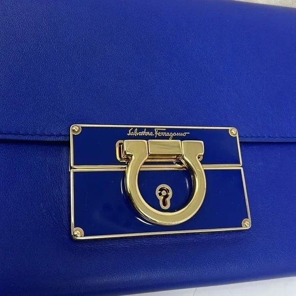 Salvatore Ferragamo Blue Leather Afef Gancio Clutch Wristlet - New Condition - Picture 3 of 15